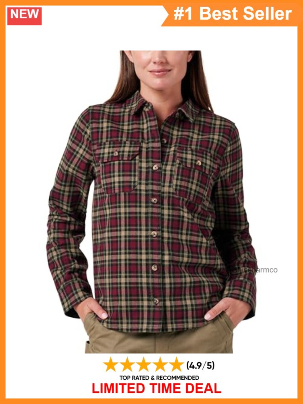 Long Sleeve Yarn Dyed Plaid Flannel Work Shirt Moisture Wicking Quick Dry